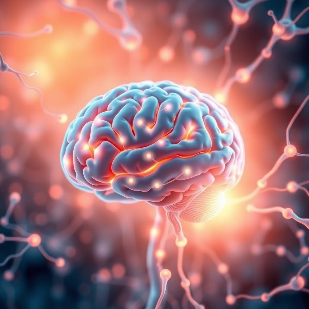 A vibrant, well-lit brain surrounded by glowing neuronal connections, synapses firing in a harmonious symphony. In the foreground, a translucent overlay depicts key brain health benefits - improved cognitive function, enhanced memory, and heightened creativity. The middle ground showcases the intricate brain structure, with a soft, dreamlike quality. In the background, a warm, ethereal glow illuminates the scene, conveying the idea of mental clarity and overall brain vitality. The composition evokes a sense of wonder and appreciation for the incredible power of the human mind.