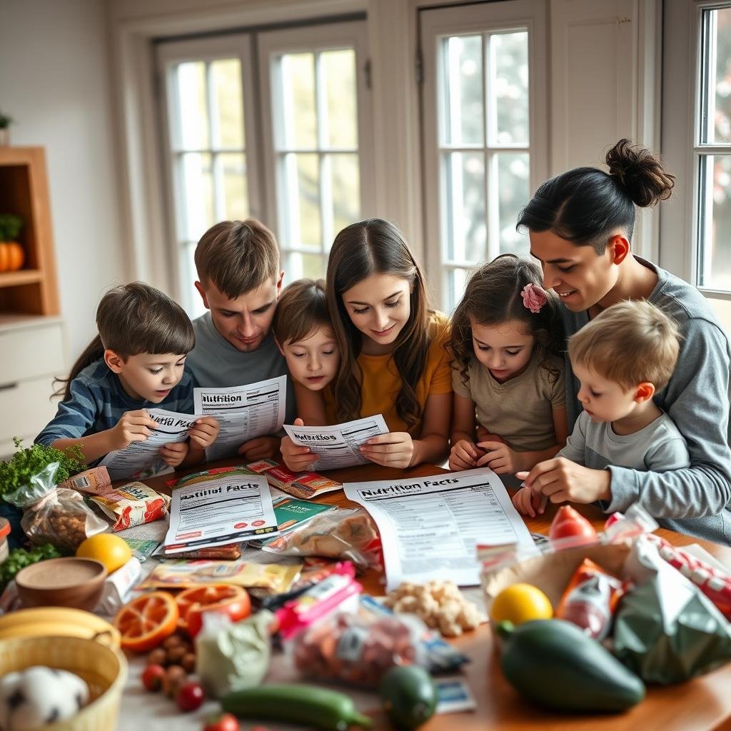 family reading nutrition labels